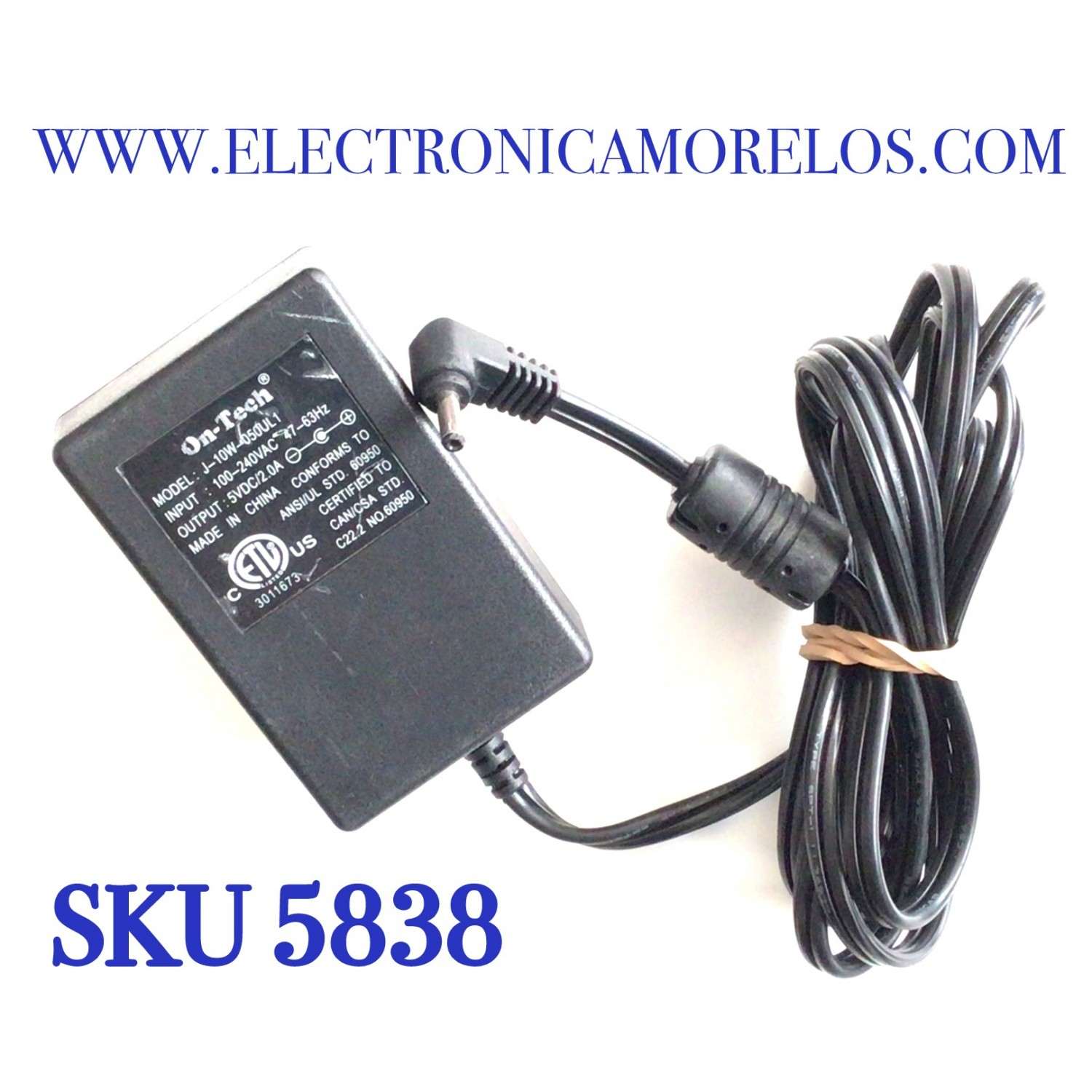 CARGADOR / ADAPTADOR DE FUENTE DE ALIMENTACION ON-TECH  VCA-VCD / NUMERO DE PARTE J-10W-050UL1 / 60950 / 3011673 / ENTRADA VCA 100-240VAC 47-63HZ / SALIDA VCD 5VDC/2.A / MODELO J-10W-050UL1